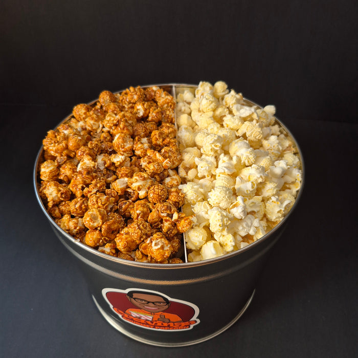 Half and Half Popcorn Tins featuring Buttery Movie Popcorn
