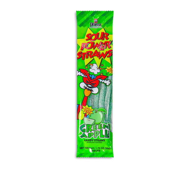 Sour Power Straws Green Apple - Cravings Popcorn