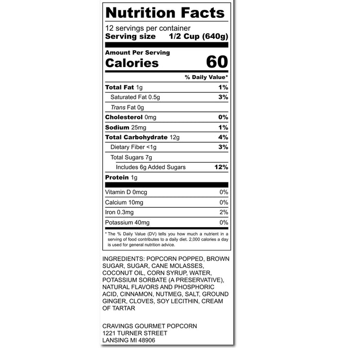 Pumpkin Spiced Caramel nutrition label