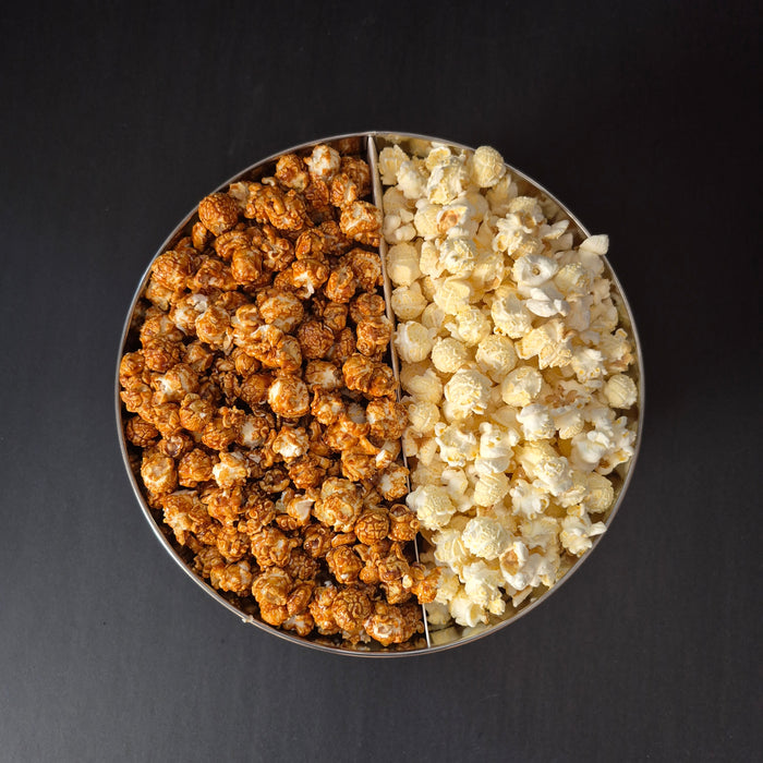 Half and Half Popcorn Tins featuring Buttery Movie Popcorn