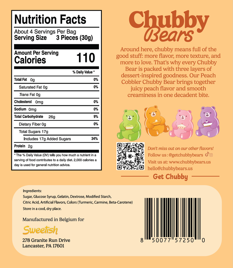 Chubby Bears | Peach Cobbler Gummy Bears - 4.2oz