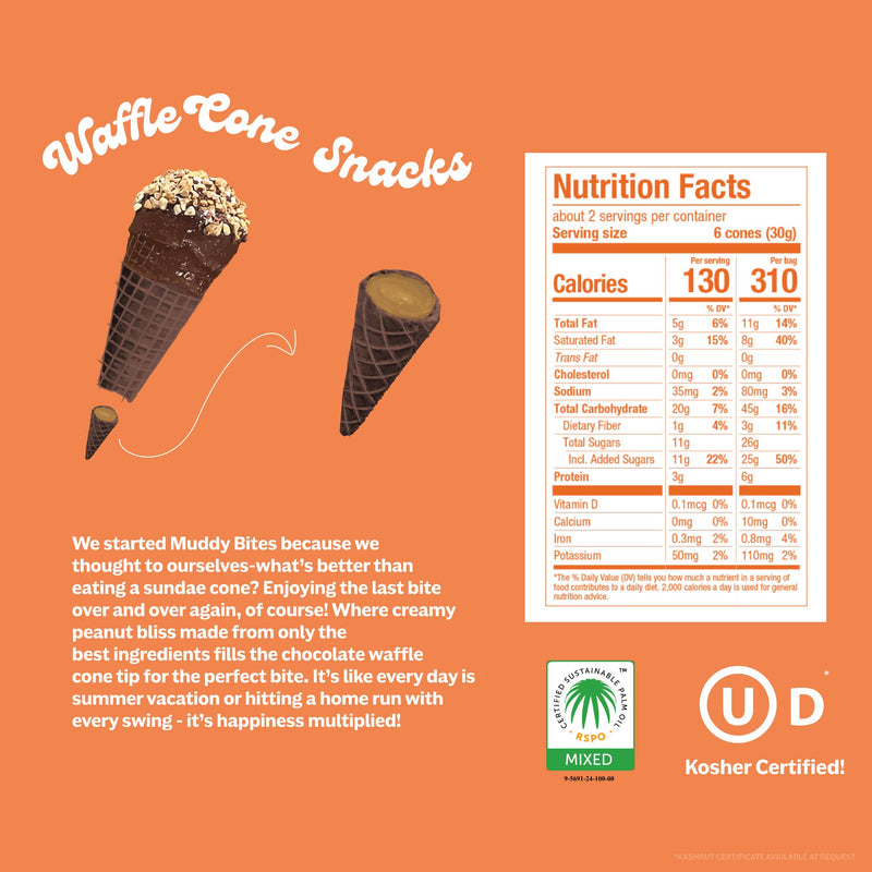 Muddy Bites Waffle Cone | Peanut Butter Chocolate Waffle Cone Snacks