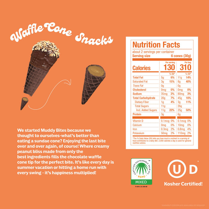 Muddy Bites Waffle Cone | Peanut Butter Chocolate Waffle Cone Snacks