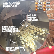 Hot air popped popcorn machine removes hulls and unpopped kernels from your popcorn