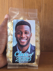 OPEN HOUSE GRADUATION POPCORN WITH CUSTOM LABELS