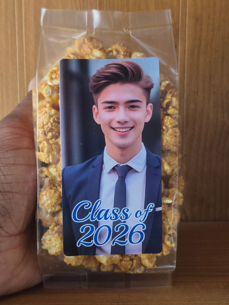 OPEN HOUSE GRADUATION POPCORN WITH CUSTOM LABELS