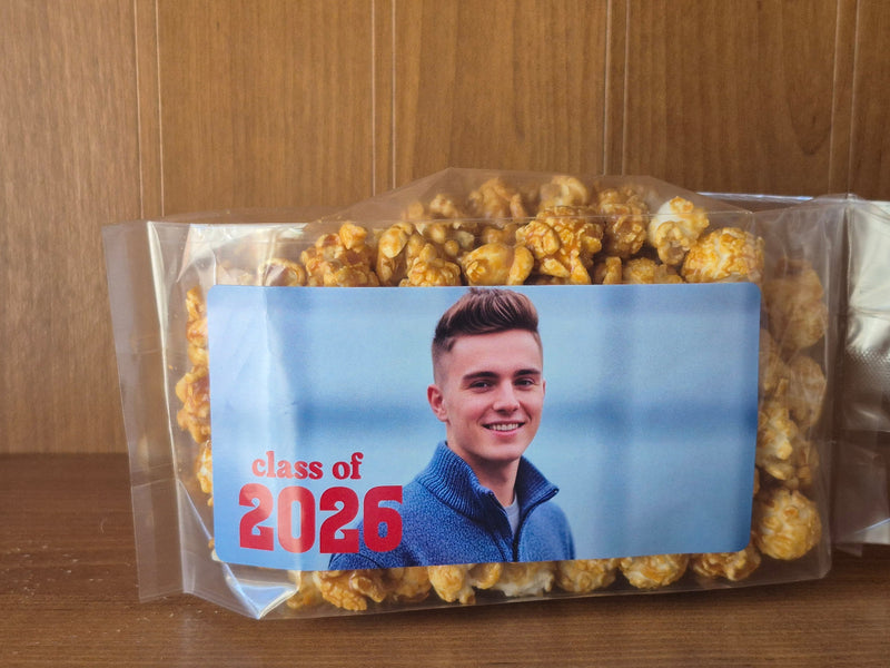 OPEN HOUSE GRADUATION POPCORN WITH CUSTOM LABELS