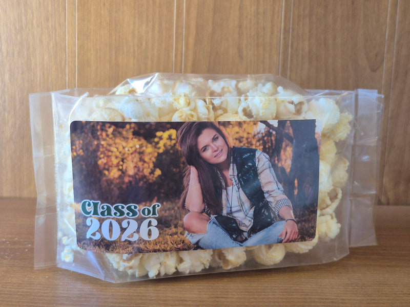 OPEN HOUSE GRADUATION POPCORN WITH CUSTOM LABELS