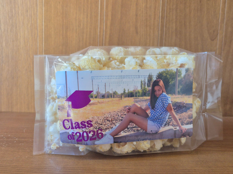 OPEN HOUSE GRADUATION POPCORN WITH CUSTOM LABELS
