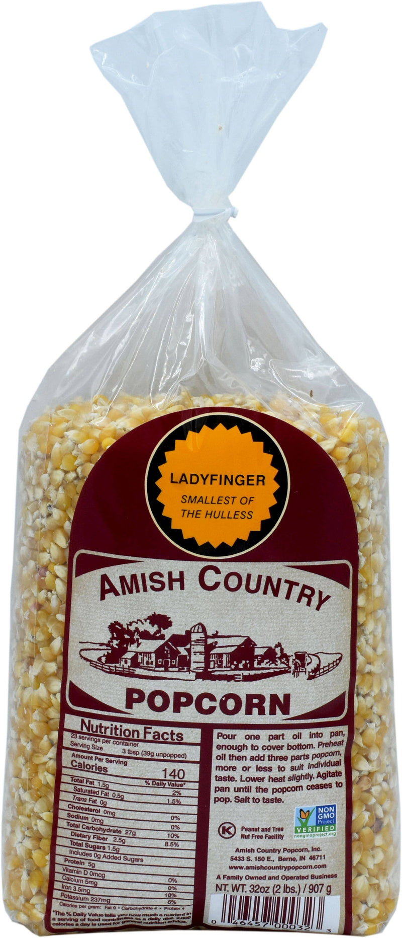 Amish Country | 2lb Bag of Ladyfinger Hulless Popcorn Kernels