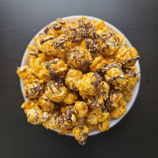 TOASTED COCONUT CHOCOLATE DRIZZLED POPCORN | CRAVINGS GOURMET POPCORN